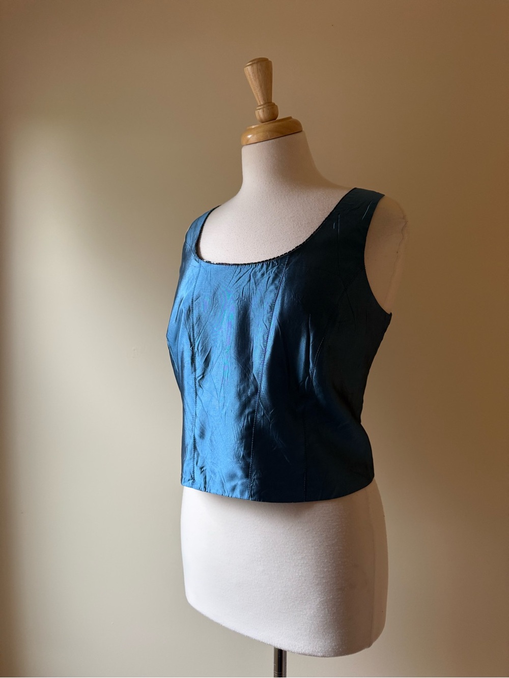 Chapter One Vintage Teal Acetate Beaded Corset Tank Y2K Evening Top